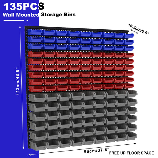 Wall Mounted Storage Bin Organizer System – Garage Parts & Tool Storage Rack with Bins