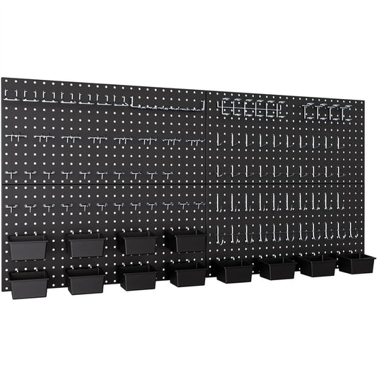 Modular Metal Pegboard Wall Storage System with Hooks & Bin