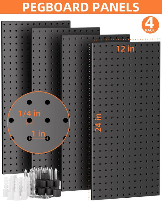 Modular Metal Pegboard Wall Storage System with Hooks & Bin