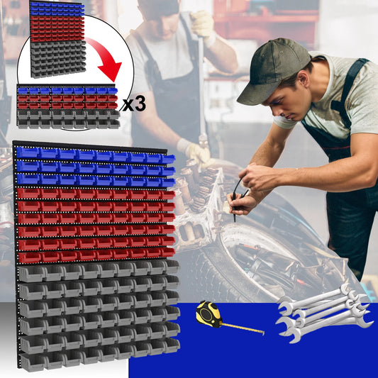 Wall Mounted Storage Bin Organizer System – Garage Parts & Tool Storage Rack with Bins